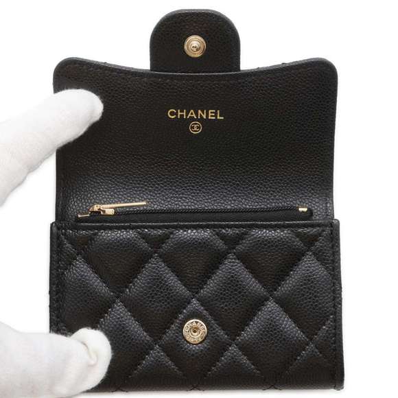 Chanel Coin Case Coco Mark Matelasse Caviar Skin Wallet Black Card Holder - Picture 4 of 8
